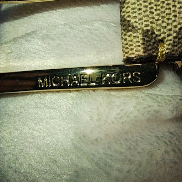 Michael Kors Womens MK Logo Print Tan Brown Belt Gold Buckle Size Small - Picture 5 of 11